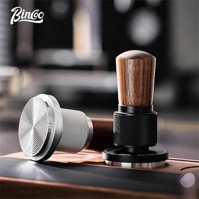 Bincoo 58mm Espresso Tamper,30lb Consistent Pressure Coffee Tamper with Stainless Steel Ripple Base,Barista Espresso Tamper Wood Handle for Home Coffee Espresso Accessories (Black, 58mm)