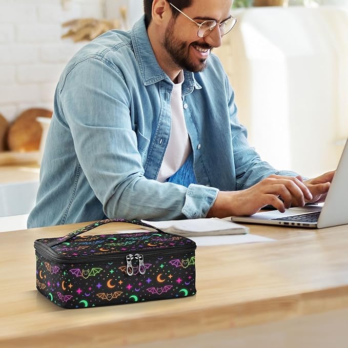MNSRUU Insulated Reusable Lunch Box Halloween Luminous Bats Lunch Bag Leakproof Lunch Tote Bags for Women/Men, Lunch Containers Cooler Lunch Bags for Adults Work Office Picnic
