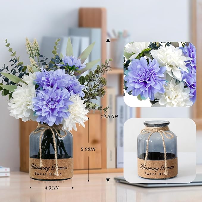 Leftover Fake Flowers in Vase,Artificial Flowers in Vase,Table Centerpieces for Dining Room,Flower Centerpieces for Tables,Faux Flowers for Kitchen Decor,Coffee Table Decor…