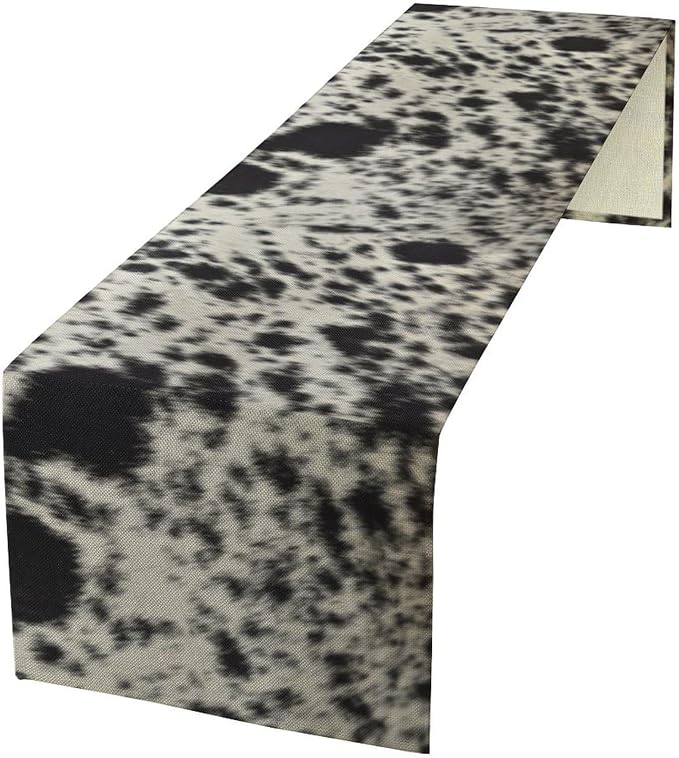 Cow Skin Print Table Runner, Western Cotton Linen Rustic Cottage Country Farm Animal Fur Skin Pattern Brown Cowhide Print Dinner Runner for Home Kitchen Dining Table Decoration 13x108 Inch