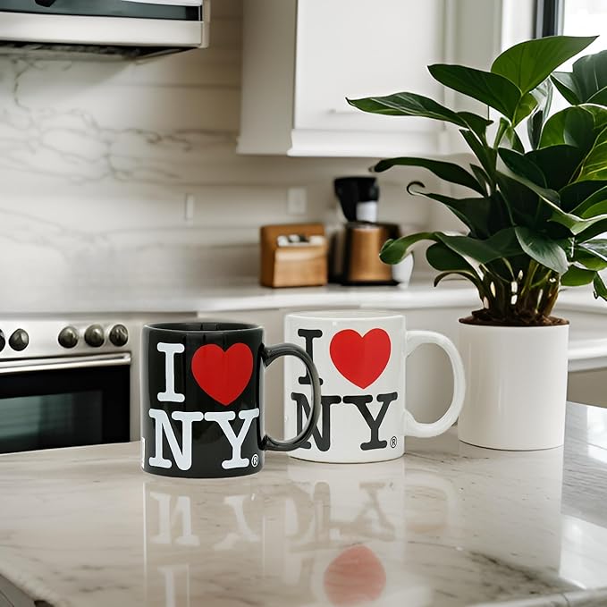 City-Souvenirs I Love NY Mugs Set of 2, Black and White 11oz Ceramic