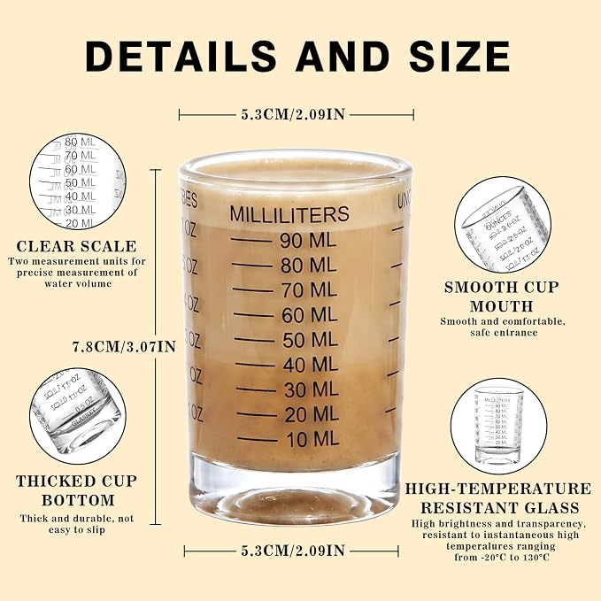 GLASKEY 2 Pack Shot Glass Measuring Cup Set,3 oz/90ML Liquid Heavy High Espresso Glass Cup,Dishwasher Safe,Measurement of Dry and Liquid Ingredients(Black)