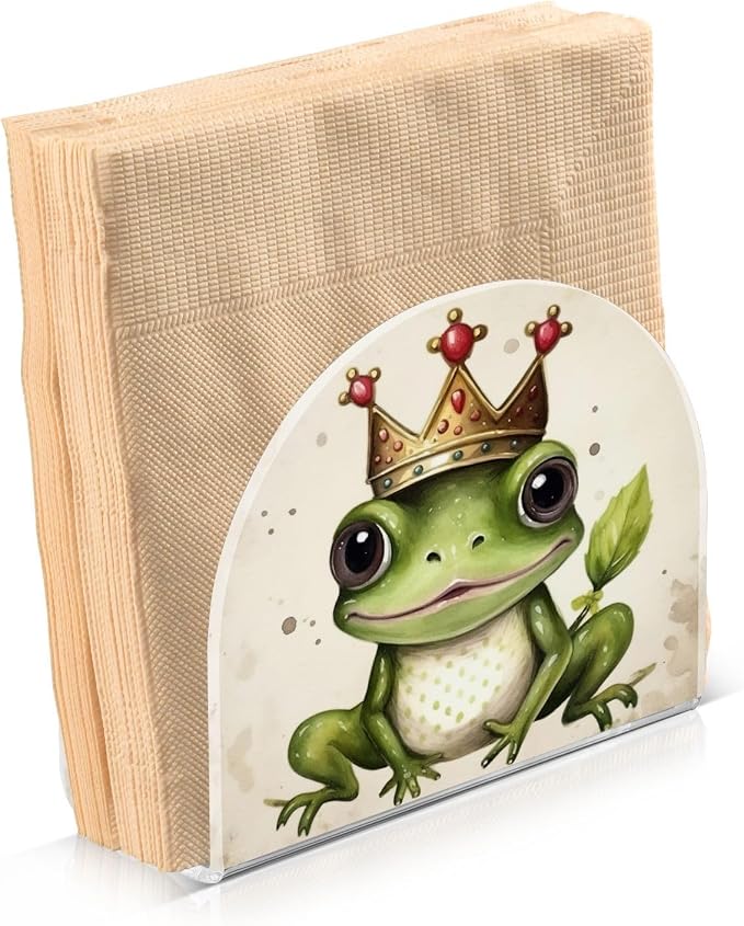 Qilmy Cute Frog King Napkin Holder for Tables –Artistic Girls and Butterflies Napkin Holders for Kitchen, Table Napkin Holders, Cocktail Napkin Holder,Paper Napkins Holder