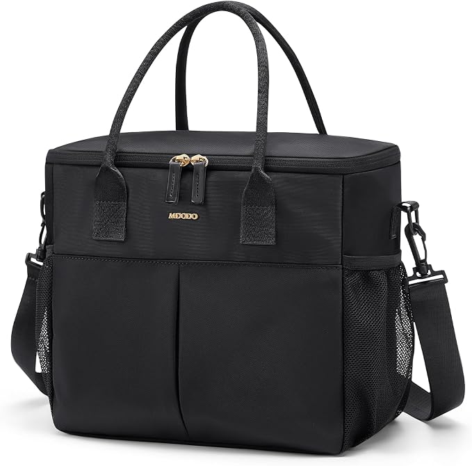 MDODO Lunch Bag Large Insulated Lunch Bags for Women Men Adult Lunch Box with Shoulder Strap for Work,Picnics,Outings (Black)