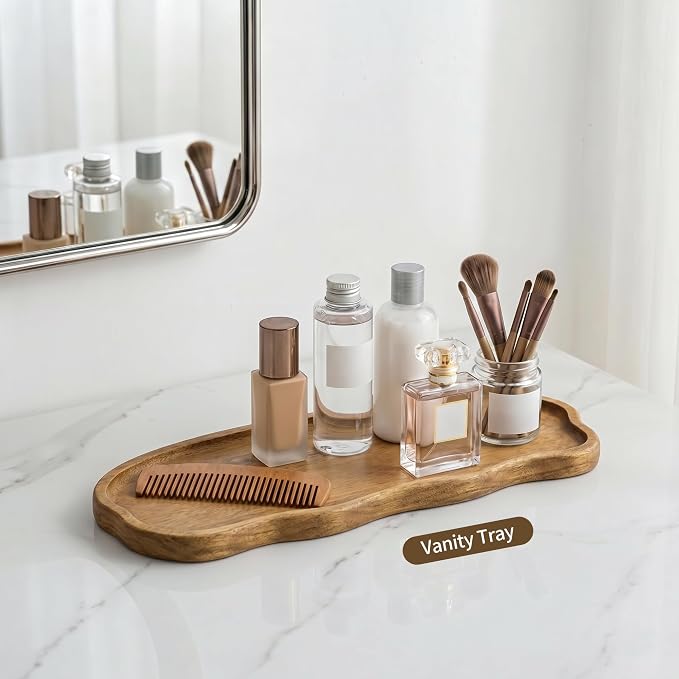 Small Wooden Tray | Acacia Wood Tray for Vanity, Bathroom Counter, Coffee Table & Toilet | Perfect for Jewelry, Remote, Perfumes & Catch All | Mini Charcuterie Board Serving Platter (Cloud Shape)