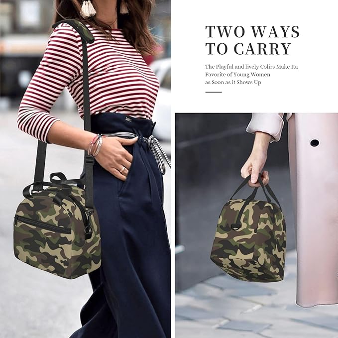 bassyil Camouflage Hunting Camo Insulated Lunch Bag Reusable Lunch Box With Adjustable Shoulder Strap Cooler Tote Bag For Men Women