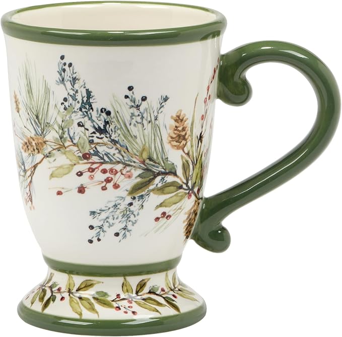 Winters Forest Holiday Mugs Set of 4 – 18oz Large Ceramic Coffee, Cocoa & Tea Cups with Evergreen Pinecone & Berry Design – Dishwasher Safe Winter Drinkware for Entertaining, Gifts & Hot Beverages