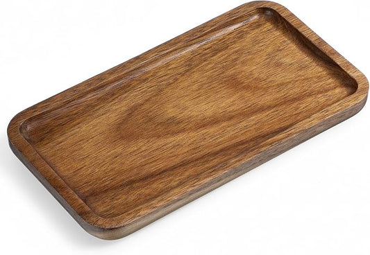 Wood Tray for Bathroom, 7.5 x 4 x 0.6 inch Wood Soap Dispenser Tray, Toilet Tank Tray, Kitchen Tray, Comestic Holder Bathtub Organizer, Home Decor Ideal for Jewelry, Cosmetics, and Small Items