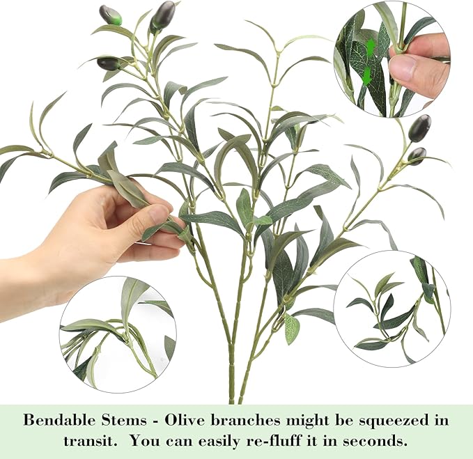 10PCS 32inch Artificial Olive Branches Long Thicken Faux Olive Stems Greenery Plants with Lifelike Olives and Silk Leaves for DIY Floral Crafts Office Wedding Home Decor (Vase Not Included)