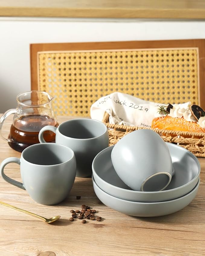 Coffee Mugs Set of 4, 16 oz Ceramic Coffee Cups for Latte, Tea, Milk, Cereal, Cappuccino, Stoneware Tea Cups for Housewarming Wedding Gifts, Microwave & Dishwasher Safe, Pebble Gray