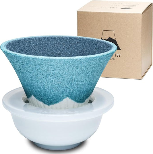 Wablade Ceramic Reusable Coffee Filter Dripper, Mt. Fuji, Made in Japan | Paperless pour-over brewing, no paper filters needed, includes dedicated base and saucer for everyday coffee preparation
