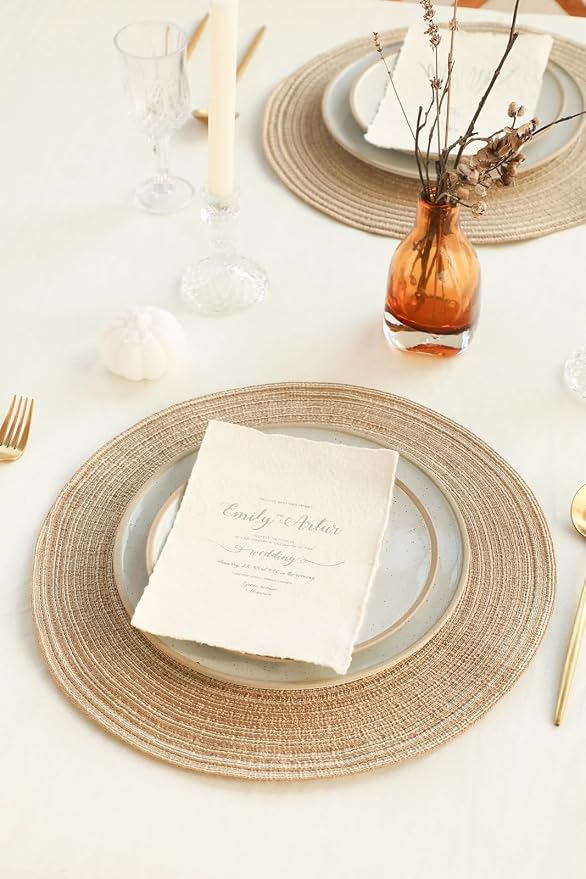 Floroom 15 Inch Round Braided Placemats Set of 4, Washable Heat Resistant Cotton Polyester Circle Place Mats for Kitchen Dining Table - Dunes Khaki