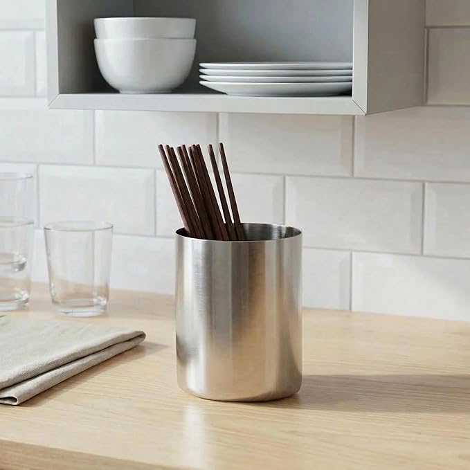 IMEEA Small Utensil Holder for Kitchen Counter 5.3" Compact SUS304 Stainless Steel Countertop Organizer for Flatware, Spoons, Small Kitchen Tools