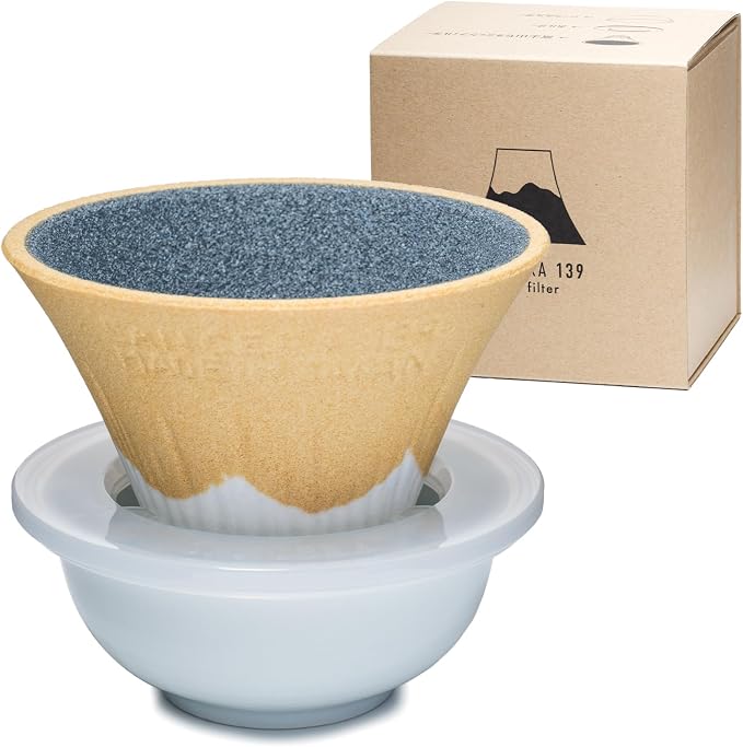 Wablade Ceramic Reusable Coffee Filter Dripper, Mt. Fuji, Made in Japan | Paperless pour-over brewing, no paper filters needed, includes dedicated base and saucer for everyday coffee preparation