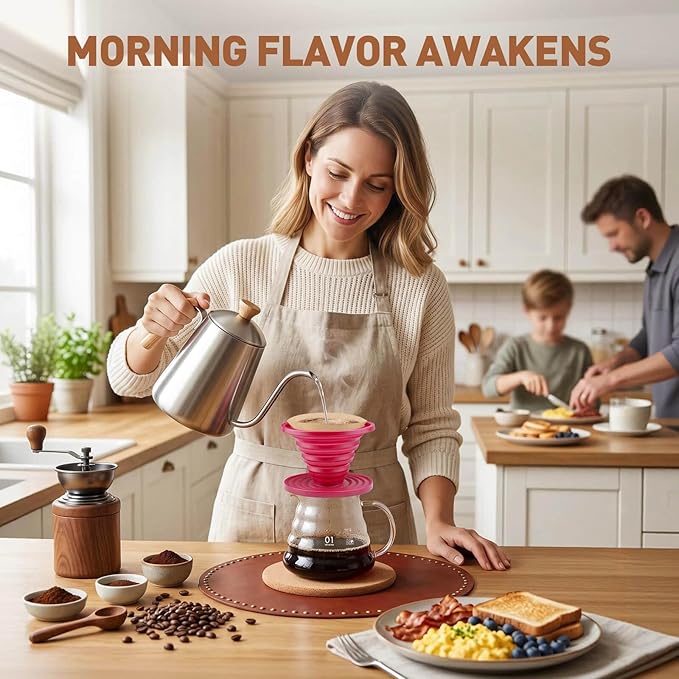 2Pcs Collapsible Pour Over Coffee Dripper, Reusable Silicone Coffee Filter Holder, Portable Manual Coffee Brewer Makes with A Cleaning Brush for Home Camping Hiking Travel Office