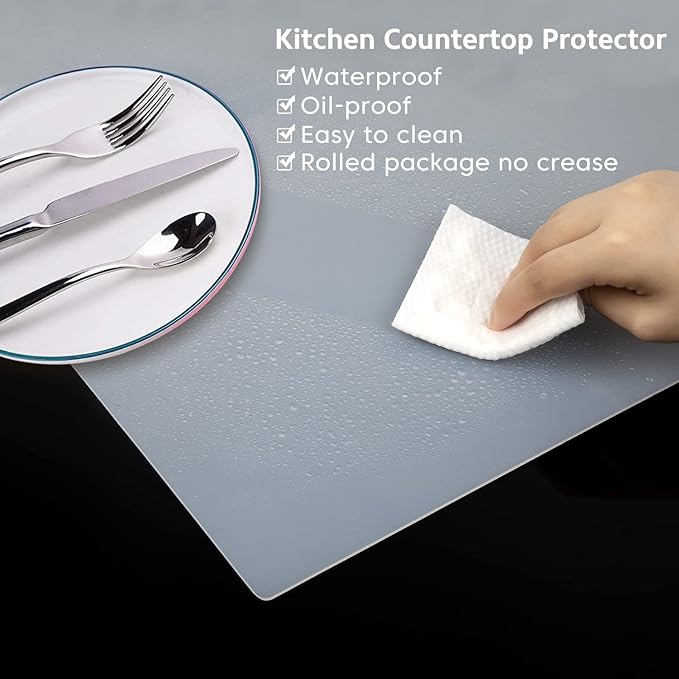 Silicone Mats for Kitchen Counter, Nonslip Silicone Mats for Crafts Countertop Protector Heat Resistant Mat (78.7” x 24” x 0.08”, Translucent)