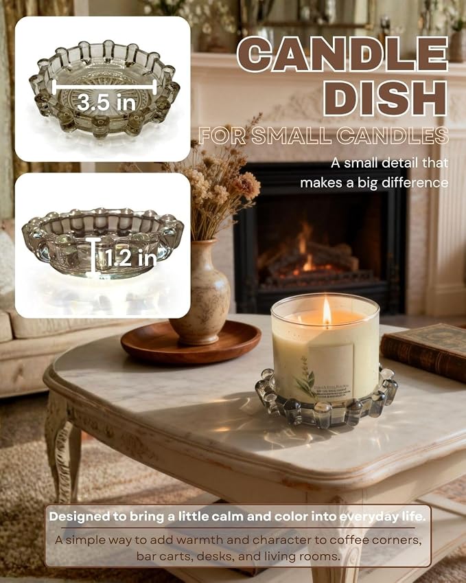 Bubble Glass Candle Holder – 5" Decorative Crystal Candle Dish, Thick Glass Tray for Tealights, Scented Candles, Aroma Stones & Reed Diffusers(Crystal Clear)