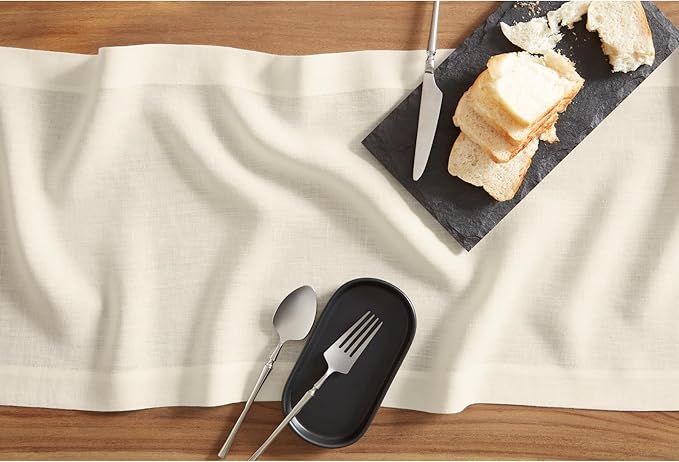Solino Home 100% Pure Linen Ivory Table Runner 72 Inches - 14 x 72 Inch for Dining, Coffee Tables and Dressers - Sonoma Collection - Spring, Summer