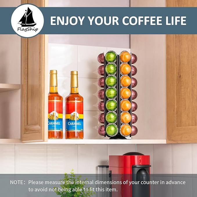 FlagShip for Nespresso Vertuo Pod Holder 360 Degrees Revolving Vertuo Pod Carousel Extra Storage Space,Coffee Pod Stand Black Metal(56+ Pods Capacity)