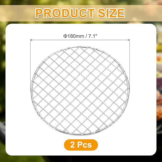uxcell 2 Pcs Round Cooking Rack, Dia 7.1 Inch Stainless Steel Grill Grate Cross Wire Barbecue Grill for Cooking Baking Air Fryer Racks, Silver