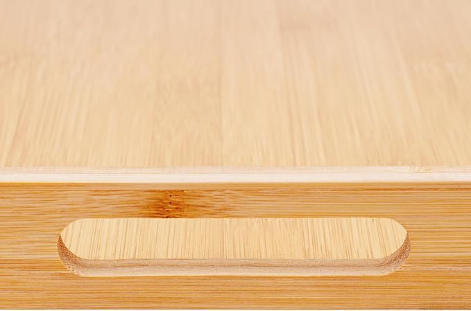 Large Bamboo Serving Tray with Handles, 4 Pack18 * 13 in Wooden Dinner Tray, Rectangular Wooden Breakfast Tray, Dinner Tray Decorative Coffee Tea Platter for Living Room Bedroom Kitchen
