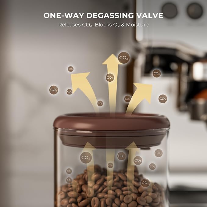Clear Glass Coffee Container 2-Pack with Pop Lids & Valves - Airtight Canister for Freshness, See-Through Pantry Organization - Storage for Coffee Beans, Cereal & Dry Food, 6OZ Countertop Jar