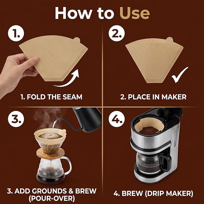 #4 Cone Coffee Filters 200 Count, Unbleached Natural Paper 8-12 Cup, Disposable for Pour Over Drip Coffee Makers