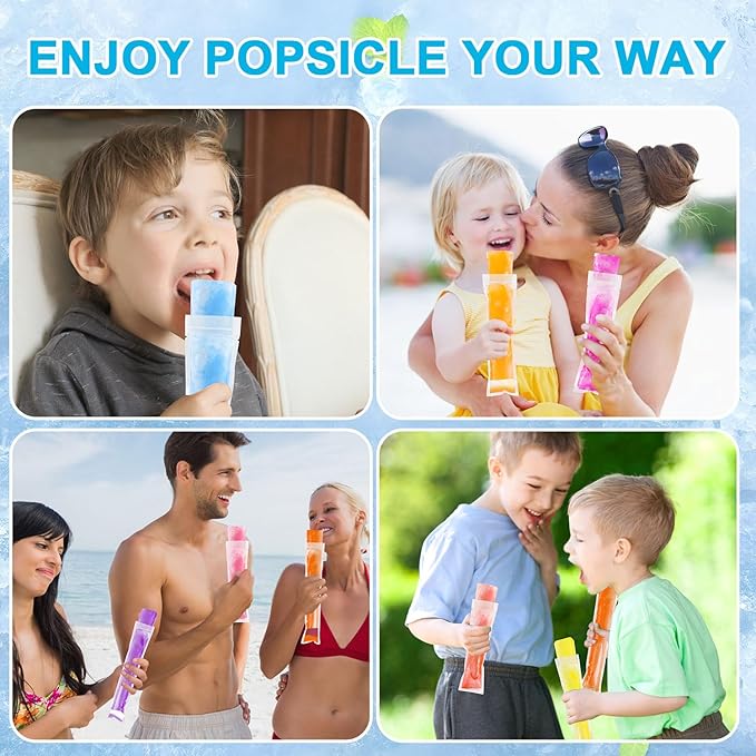 LOMIMOS 160PCS Disposable Ice Popsicle Mold Bags,BPA Free Freezer Tubes With Zip Lock Seal Funnel for Healthy Snack Yogurt Stick Juice Fruit Smoothies Ice Candy Pops Family Party(11"x2.2")