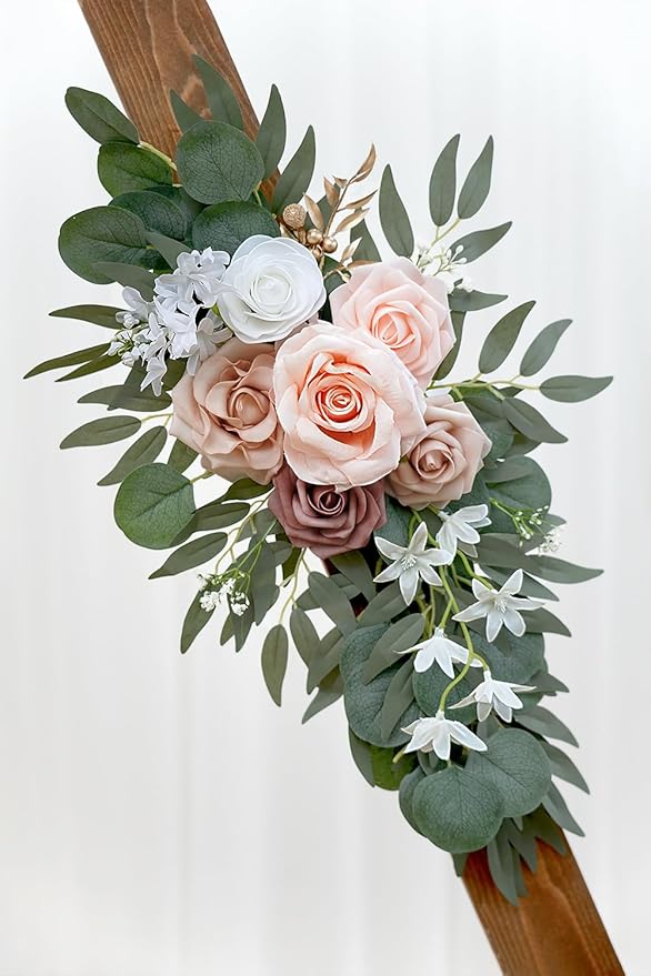 Olalaka Artificial Dusty Rose Flowers Swag Set of 2 for Wedding Welcome Signs Floral Decorations, Wedding Arch Flowers for Wedding Ceremony