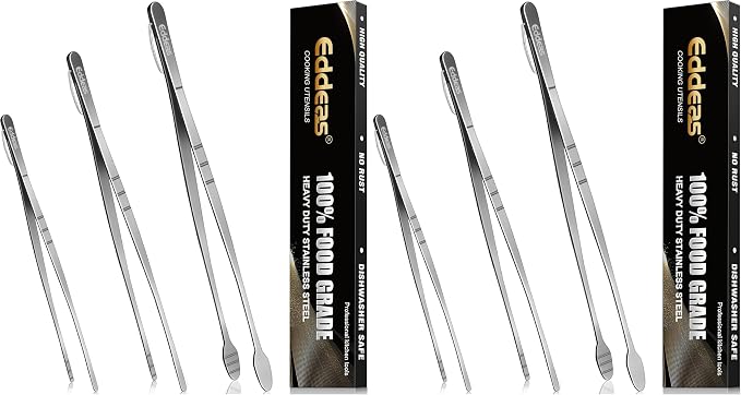 Eddeas Kitchen Tweezers Tongs, Cooking Tweezers Stainless Steel - 3 Size 12'' 10'' & 8 inch Ideal for Meat, pasta, plating and pinching delicate small pieces of food, Set of 3 (Pack of 2)