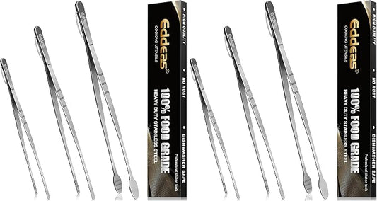 Eddeas Kitchen Tweezers Tongs, Cooking Tweezers Stainless Steel - 3 Size 12'' 10'' & 8 inch Ideal for Meat, pasta, plating and pinching delicate small pieces of food, Set of 3 (Pack of 2)