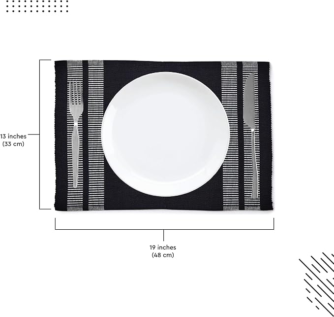 Encasa XO Dining Placemat Set of 6 | Ladder Black Color | Fine Ribbed Cotton Table mat | Size 18x13 in | Machine Washable