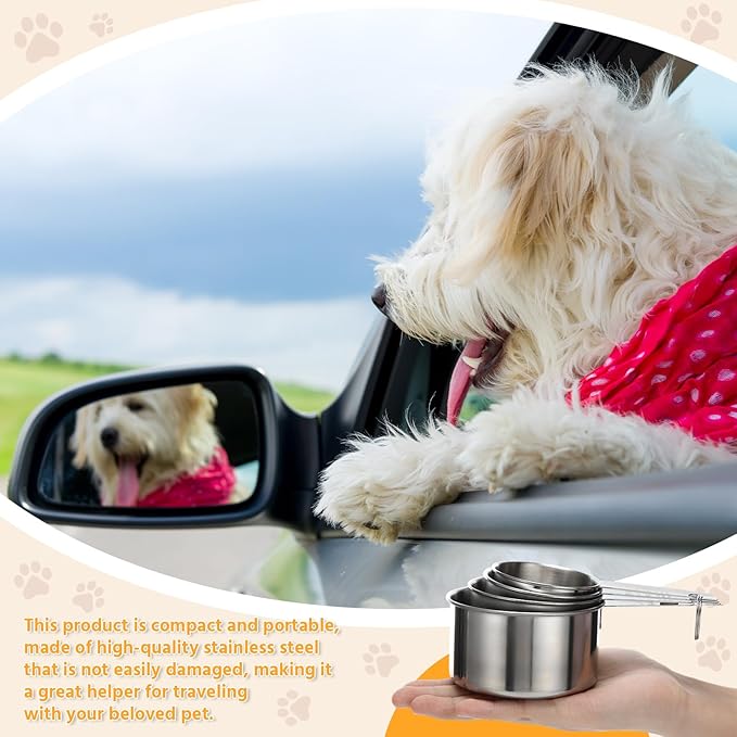 4 Pcs Dog Cat Food Scoop Stainless Steel Measuring Cup Set 1, 1/2, 1/3, 1/4 Cup Pet Measuring Cups for Dog Cat Dry Metal Food Storage Liquid Scoop for Kitchen Coffee Cooking Dishwasher