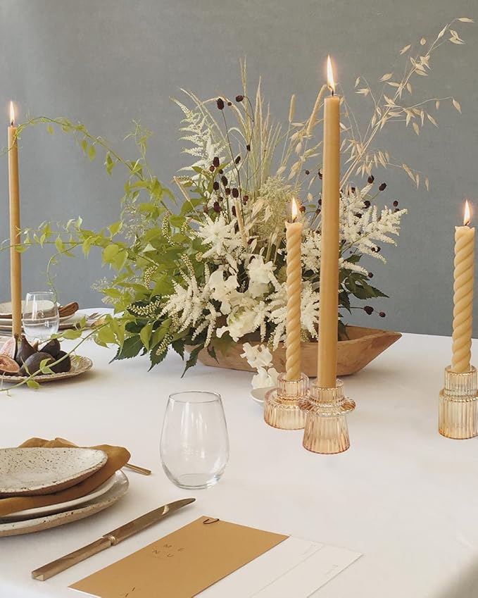 Vixdonos Taper Glass Candlestick Holders Tealight Candle Holders for Table Centerpieces, Wedding Decor and Dinner Party (3 Pcs, Gold)