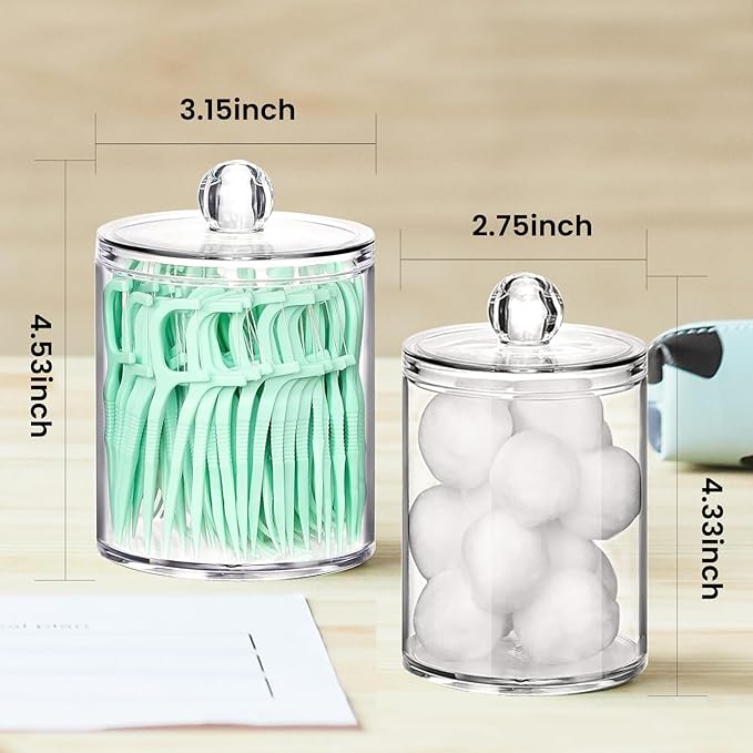 Tissue Box Cover, Square Facial Acrylic Tissue Box Holder with 2 Pack Clear Qtip Holder Dispenser, Bathroom Vanity Dresser Night Stand Essentials Accessories Decor, Modern Farmhouse Decor,Sliver