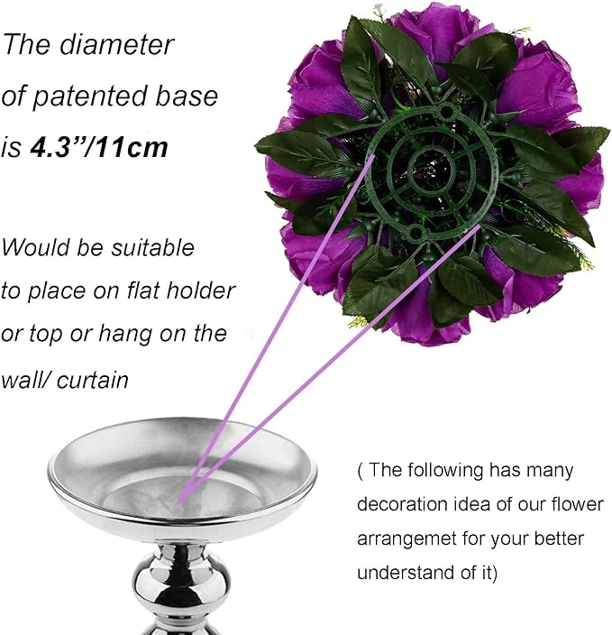 BLOSMON Flower Balls Wedding Rose Centerpieces 6 Pcs Purple Fake Flowers with Base Kissing Balls Decor Artificial Floral Arrangements Flower Bouquet of Roses Home Party Table DIY Decorations