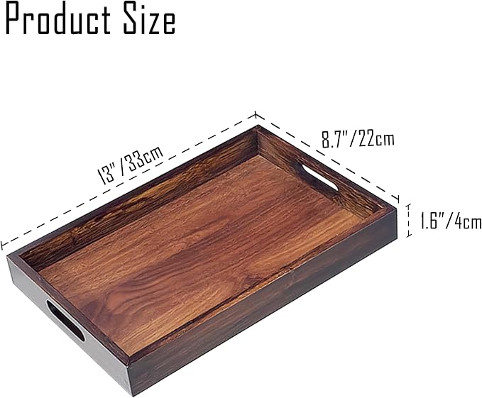 3 Pack Serving Tray with Handles, 13" x 8.7" Bamboo Tray | Serving Platter for Coffee Table, Tray for Bed, Couch, Ottoman, Kitchen Counter, Rustic Decor & Entertaining Essentials
