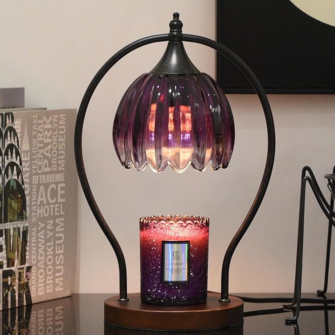 Candle Warmer Lamp, Dimmable Candle Warmer with Timer, Vintage Candles Wax Warmers for Jar Candles Birthday Gifts for Women, Mothers Day Gifts for Mom, Home Decor for Bedroom Living Room, Purple Black