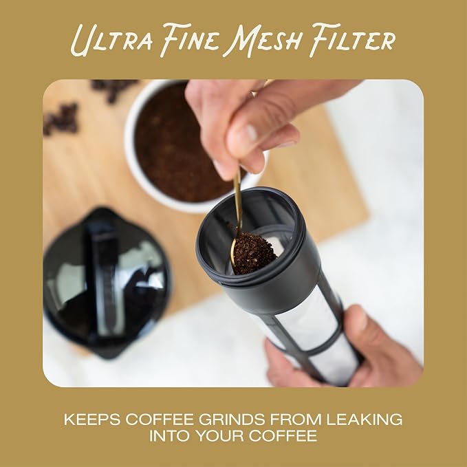 Takeya Deluxe Cold Brew Coffee Maker-BPA-Free Tritan Pitcher with Airtight Leakproof Lid,Silicone Grip Handle, Fine-Mesh Filter-Shatter-Proof, Dishwasher Safe, Made in USA-1 Quart/Black (Pack of 4)