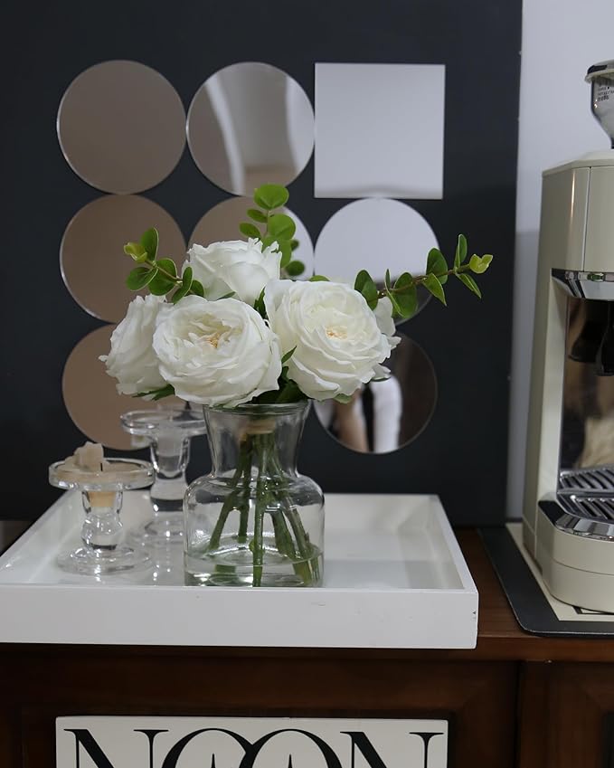 CHASMILE Artificial Flowers with White Roses in Vase, Fix Lifelike Fake Flowers in Vase with Artificial Water, Faux Flower Arrangements for Dining Table Centerpiece Decor