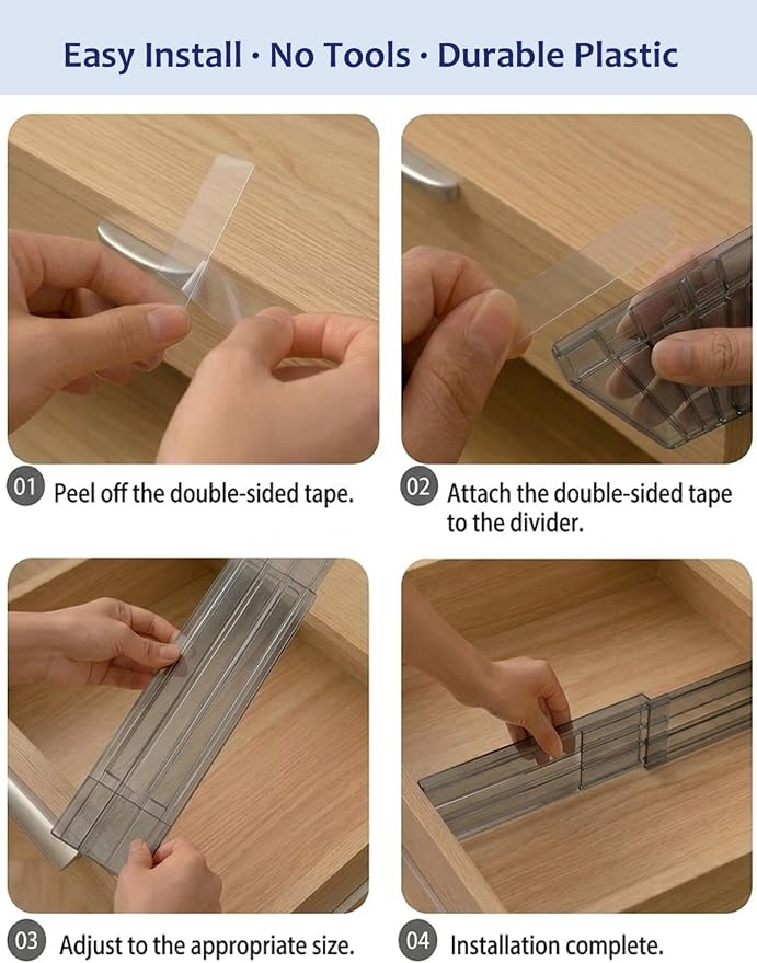 Adjustable Drawer Dividers 5 Pack, 3.15" High Smoke Plastic,11"-20" Expanding Shallow Dresser Organizer with Non-Slip Pads for Kitchen, Bathroom, Nursery, Desk