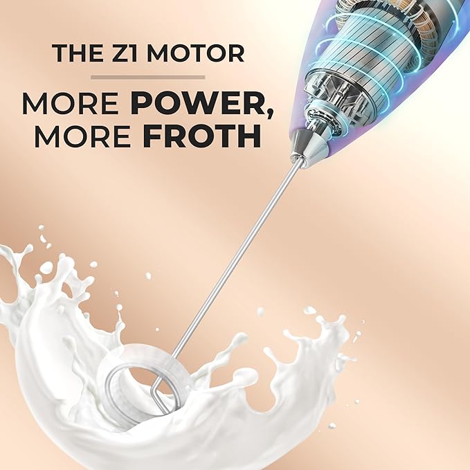 Zulay Kitchen Powerful Milk Frother Wand With Duracell Batteries - Ultra Fast Handheld Drink Mixer - Electric Whisk Foam Maker for Coffee, Lattes, Cappuccino & Matcha - Z1 Motor - Firework