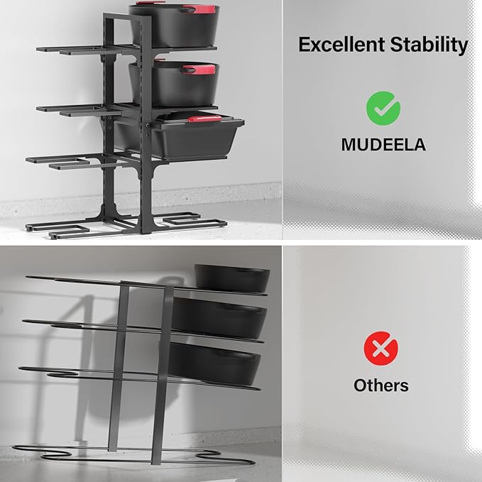MUDEELA Pots and Pans Organizer under Cabinet 20.8" Height, Heavy Duty Adjustable Pot Pan Organizers inside Cabinet, 8-Tier Kitchen Cabinet Organizers and Storage for Big Stockpots, Heavy Cookware