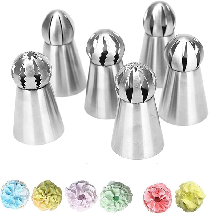 Russian Piping Tips Set, Airlxf 6PCS Stainless Steel Icing Piping Nozzles Tips Cake Cupcake Decorating Supplies Kit Flower Frosting Tips DIY Icing Piping Tips for Cake Decorating (6PCS)