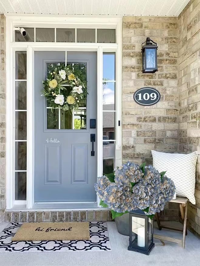 ZYTUYO 5 Pcs Dusty Blue Silk Hydrangeas Artificial Flower Boho Dried Touch 20'' Faux Hydrangeas for Indoor Home Decor Kitchen Living Room Outdoor Porch Wedding Flower Arrangement