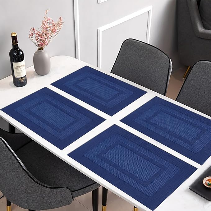 PIGCHCY Placemats Set of 12 Washable Durable Place Mats Vinyl Heat Resistant Non-Slip Table Mats Indoor Outdoor (Navy Blue)