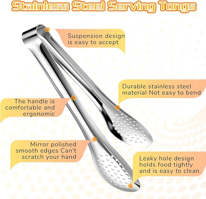 12 Pack Small Serving Tongs Stainless Steel Silver Buffet Utensils Buffet 9 Inch Mini Kitchen Tongs for Tea Coffee Bar Appetizers Salad Wedding Party Banquet Gathering