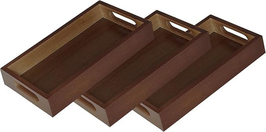 3 Pack Small Serving Mini Tray with Handles - 9.8 Inch Bamboo Tray | Rectangular Tray for Coffee Table, Kitchen Counter, Ottoman | Decorative Organizer for Drinks, Snacks, Bathroom Essentials