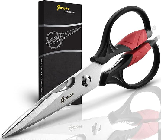 Kitchen Scissors - Heavy Duty Utility Come Apart Kitchen Shears for Chicken, Meat, Food, Vegetables - 9.25 Inch Long Black & Red