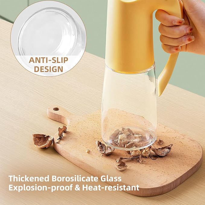 Ankou Olive Oil Dispenser Bottle-20oz 580ml Auto Flip Lid Glass Oil Bottle, Vinegar Condiment Storage Container with Scale, High Borosilicate Glass, Non-Drip Spout, Leakproof, for Kitchen Cooking